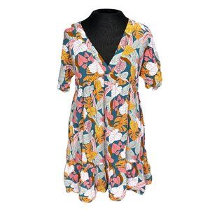 Vibrant Floral Print V-Neck Dress By Cupshe Size M